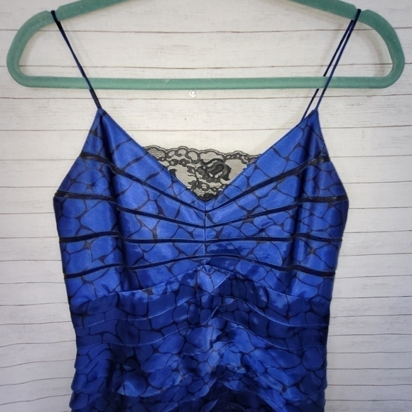 ELIZA J TIERED RUFFLE SATIN ROYAL BLUE DRESS, sz 10 Petite - Picture 5 of 10